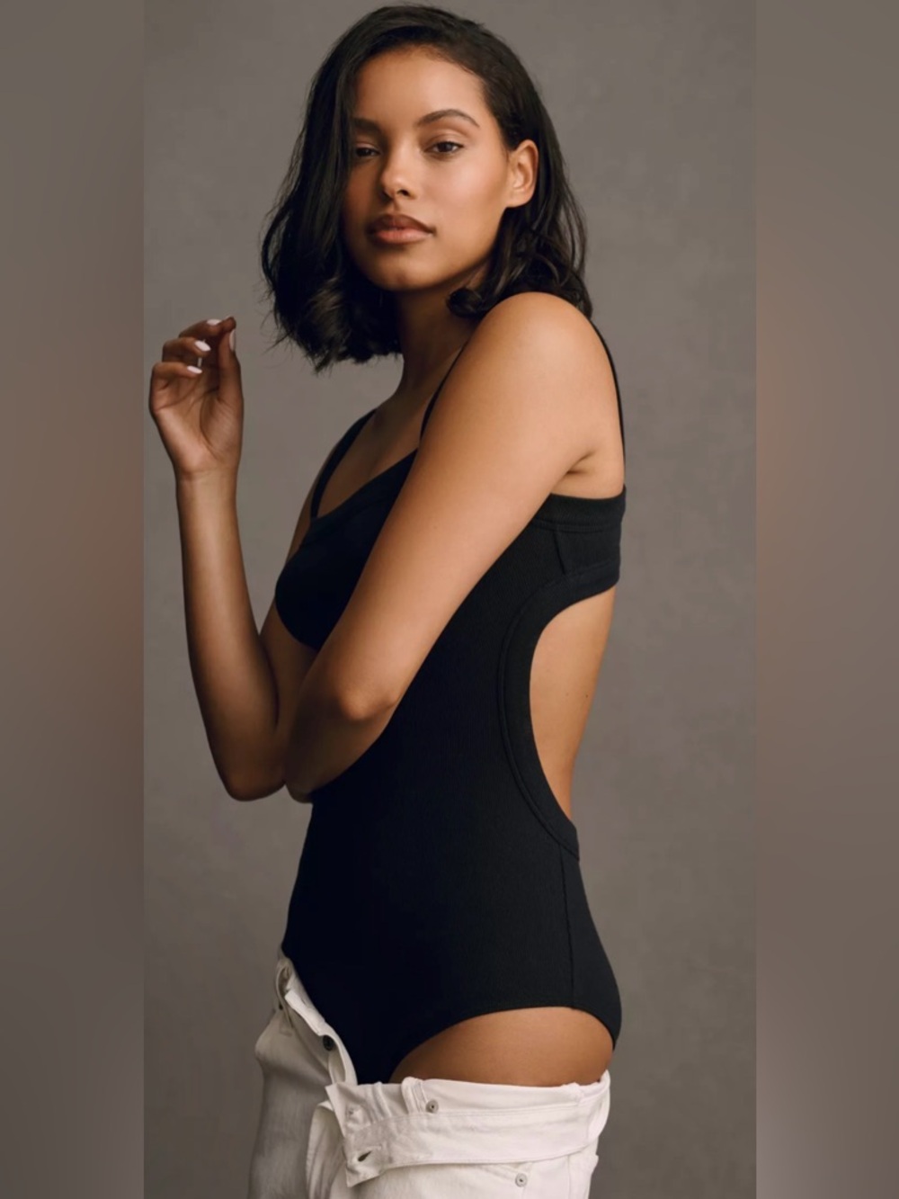 Anthropologie Ribbed Cotton Cutout Bodysuit NWT